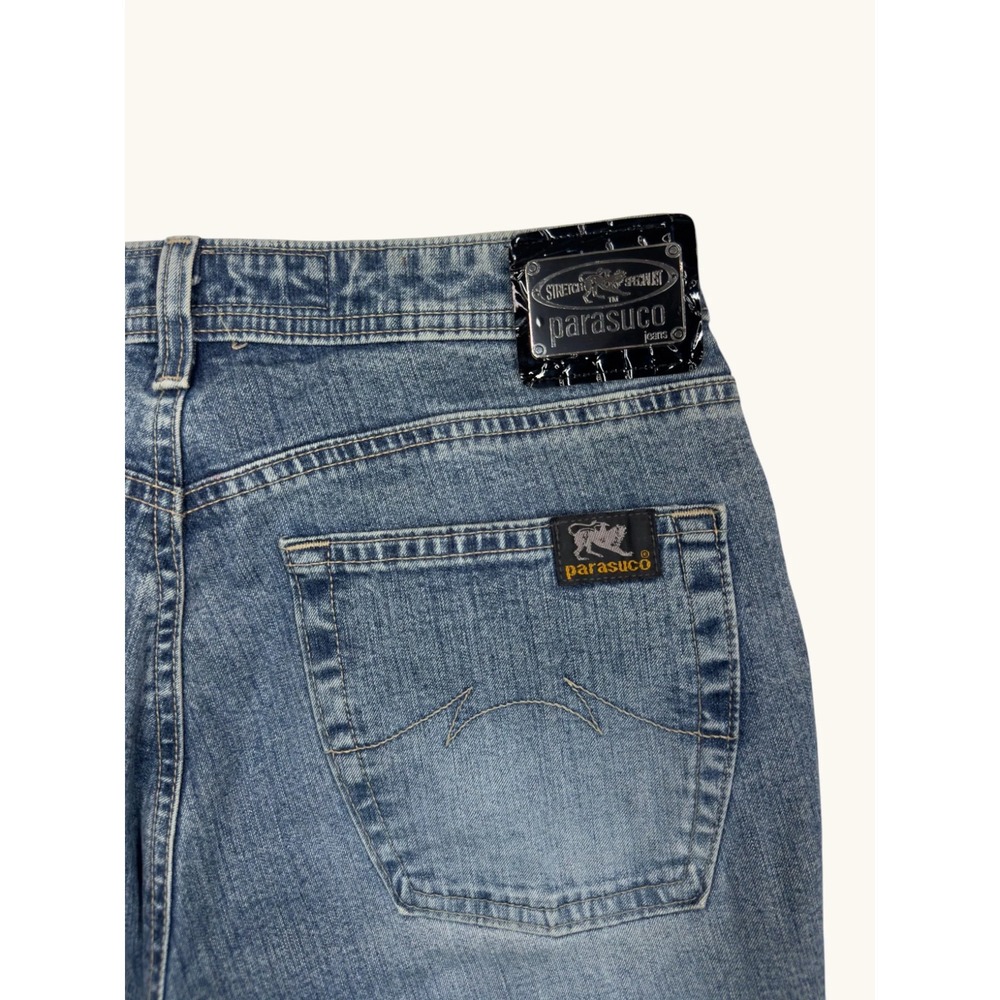 Parasuco Jeans Extreme Fit Blue Denim Fringe Embroidery Flare Leg Womens 32